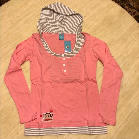 Paul Frank Pink Hoodie with Striped Accents - Picture 2 of 5